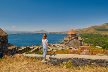 SEVANAVANK MONASTERY, ARMENIA - 02 AUGUST 2017: Famous Sevanavank Monastery Landmark on Lake Sevan...
