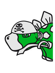 halb kopf böse seeräuber pirat säbel schwert verkleidung meer schiff boot hut tuch stegosaurus süß niedlich klein pflanzenfresser echse dino saurier dinosaurier groß comic cartoon freundlich