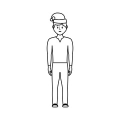 flat line uncolored  man  with santa hat over white background vector illustration