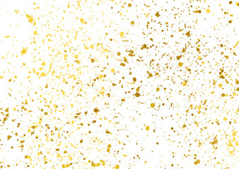 Golden foil particles over white background