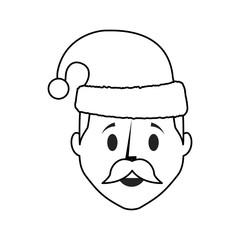 Obraz na płótnie Canvas flat line uncolored man face with santa hat over white background vector illustration