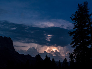 thunderstorm with lightening and dramatic clouds in Carpathian mountains