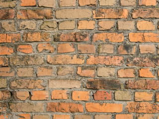 Old Shabby Red Brick Wall Closeup