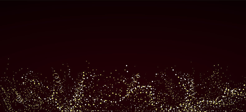 Abstract shiny golden splashes of waves on dark background. Explosions of confetti or champagne.