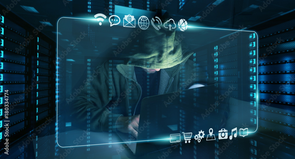 Fototapete Hacker accessing to personal data information with a computer 3D rendering