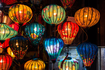 Hoi An ancient city. Colorful lanterns spread light. Hoi An is a UNESCO world heritage site in Vietnam