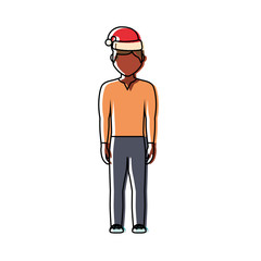 man standing with christmas hat icon over white background vector illustration
