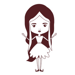 girly fairy without wings and long wavy hair in brown dotted silhouette on white background