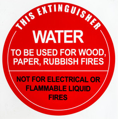 Water fire extinguisher sign