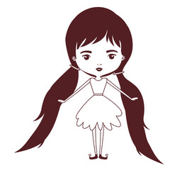 girly fairy without wings and long hair with pigtails in brown dotted silhouette on white background