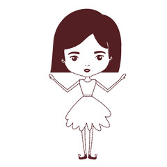 girly fairy without wings and mushroom hairstyle in brown dotted silhouette on white background