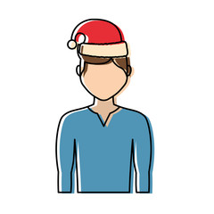 avatar man with christmas hat icon over white background colorful design  vector illustration