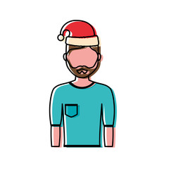 avatar man with christmas hat icon over white background colorful design  vector illustration