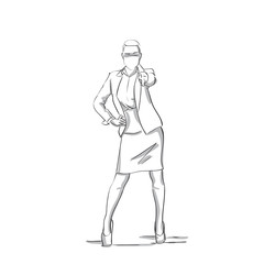 Sketch Silhouette Of Confedent Business Woman Talking On Phone Conversation Holding Arm On Hips Businesswoman Full Length On White Background Vector Illustration
