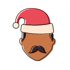 avatar man with christmas hat icon over white background colorful design  vector illustration