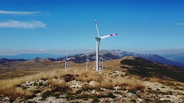Gaint windmill turbines , wind energy turbines . Aerial drone