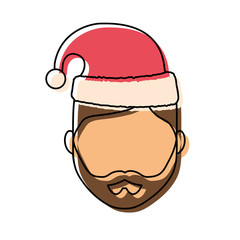 avatar man with christmas hat icon over white background colorful design  vector illustration