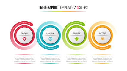 Four steps infographic process chart with circular arrows.