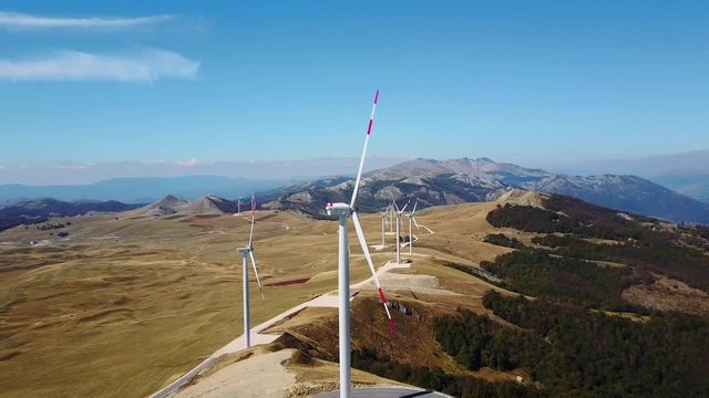 Gaint windmill turbines , wind energy turbines . Aerial drone