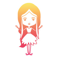 girly fairy without wings and long wavy hair in degraded magenta to yellow color contour