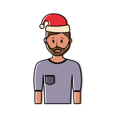 cartoon man with christmas hat icon over white background vector illustration
