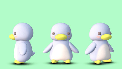 ペンギン　3D　CGイラスト　素材　正面　３パターン