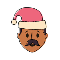 cartoon man with christmas hat icon over white background vector illustration