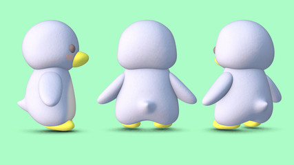 ペンギン　3D　CGイラスト　素材　後ろ　３パターン