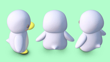 Pebguin 3D CG illustration back oblique