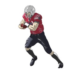 Fototapeta na wymiar American football player with ball, isolated vector illustration