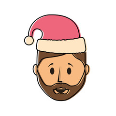 cartoon man with christmas hat icon over white background vector illustration