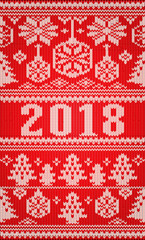 Merry Christmas Happy New 2018 Year holidays knitted, vector illustration