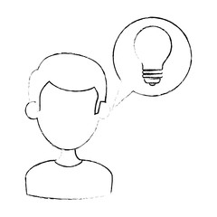 man with speech bubble and bulb vector illustration design