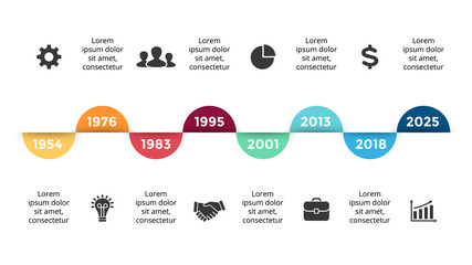 Vector arrows circles timeline infographic, diagram chart, graph presentation. Business progress concept with 8 options, parts, steps, processes.