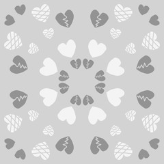 Valentine day circular pattern, hearts,hand drawn.