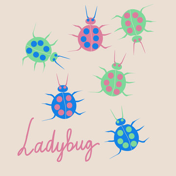 Pattern with ladybugs. Hand drawn.