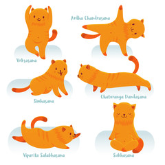 Cartoon red cat practicing yoga - 180342171