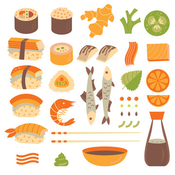Vector set of  Sushi and Sashim