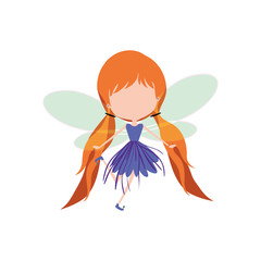 girly fairy with wings without face and redhead with pigtails and purple dress on white background
