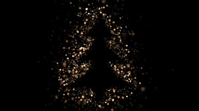 Merry Christmas greeting video card. Christmas tree with flickering particles, 4K video background