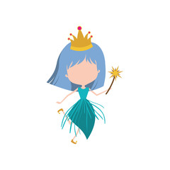princess fairy without face and crown and magic wand on white background