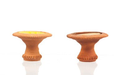 clay Candlestick on white background isolate