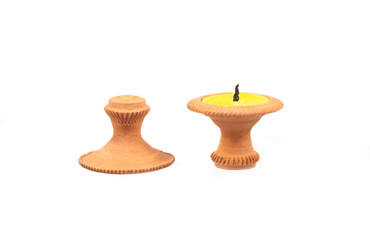 clay Candlestick on white background isolate
