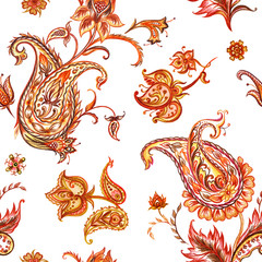 Seamless watercolor pattern Paisley, watercolor. Oriental pattern, hand drawing.