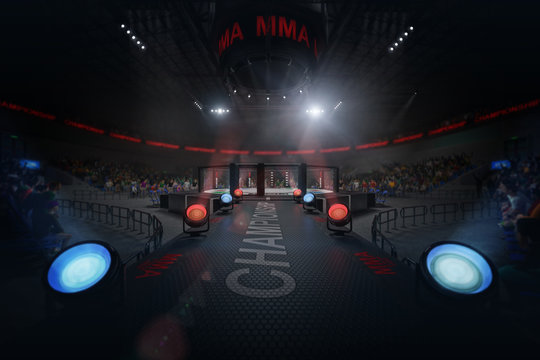 way to mma arena on crowded stadium under lights