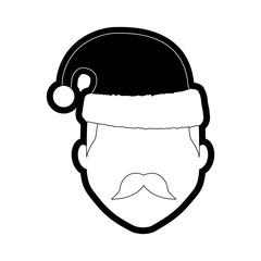 flat line  monochromatic  man  face  with santa hat  over white background  vector illustration
