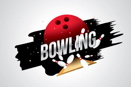 Vector of bowling  badge design with bowling ball and skittles.