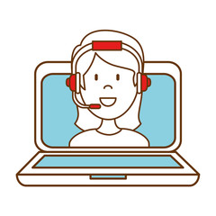 laptop with call center woman agent vector illustration design
