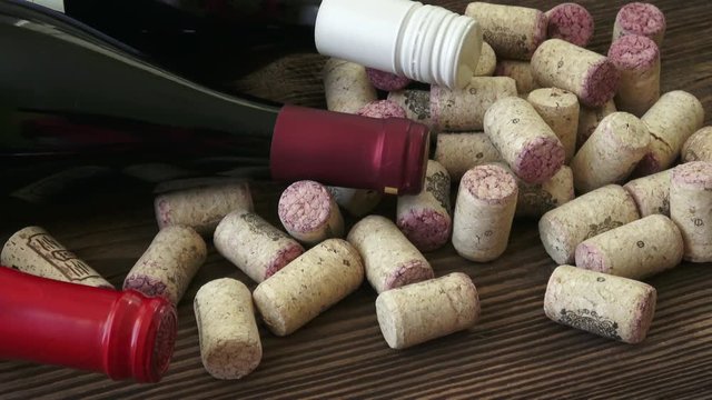 Closeup of wine corks. Corks from bottles of red wine. Many different wine corks. 
