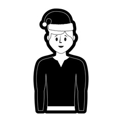 flat line  monochromatic  man  with santa hat  over white background  vector illustration
